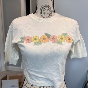 American Eagle White Floral Crop Top xs